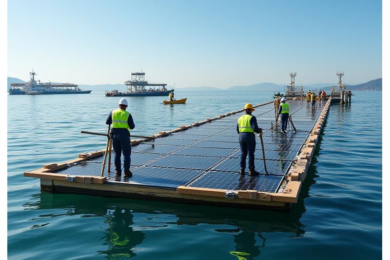 Specializuotos įrangos naudojimas plaukiojančios saulės elektrinės įrengimui