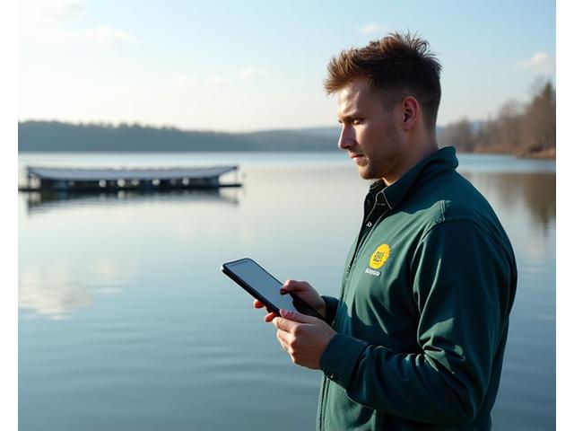 Ekspertas vertina vandens telkinio tinkamumą plaukiojančiai elektrinei